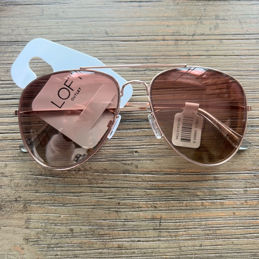 NWT LOFT Metallic Pink Aviator Sunglasses